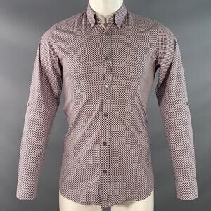 XS Nugate Burgundy White Abstract Floral Cotton Roll Tab Long Sleeve Shirt